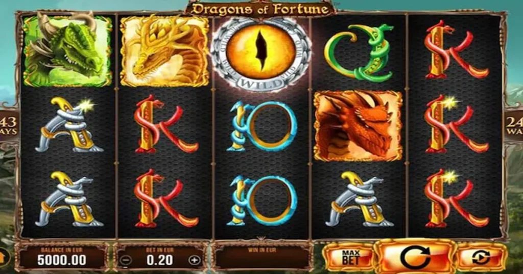 Dragão dourado em caça-níquel Fortune Dragon L6Bet com gráficos vibrantes e bônus de rodadas grátis.