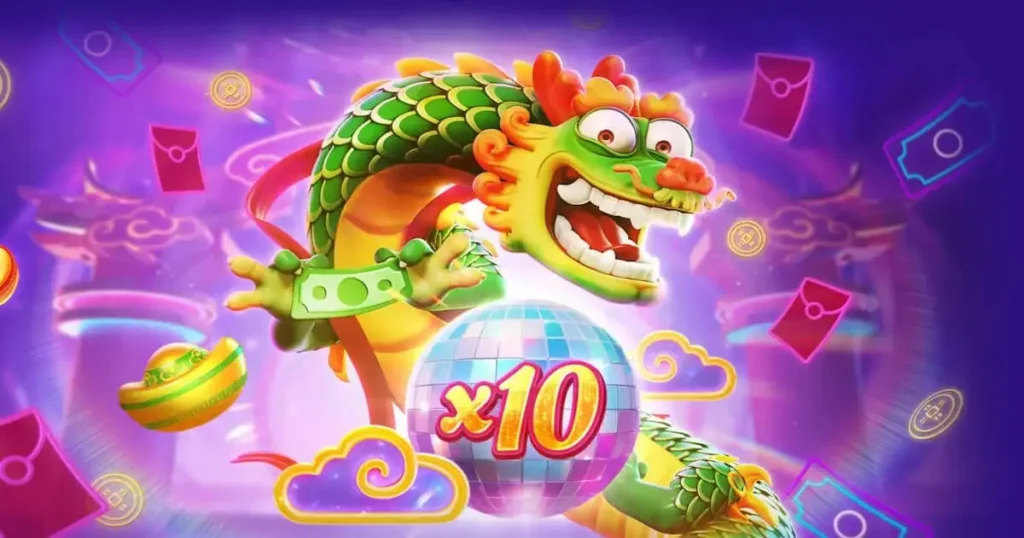 Tela de Fortune Dragon Demo mostrando os dragões e os gráficos de caça-níqueis em um cassino online