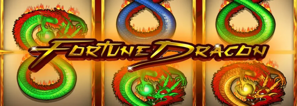 Tela do jogo Fortune Dragon PG com símbolos de dragões dourados e moedas da sorte em um fundo vermelho tradicional